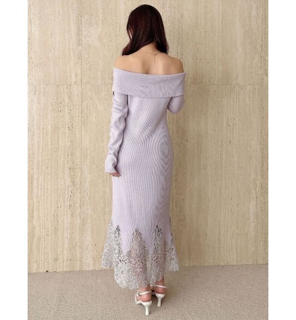 MERCURYDUO「レーストリムオフショルニットワンピース」|ワンピース|