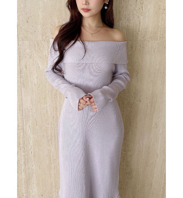 MERCURYDUO「レーストリムオフショルニットワンピース」|ワンピース|