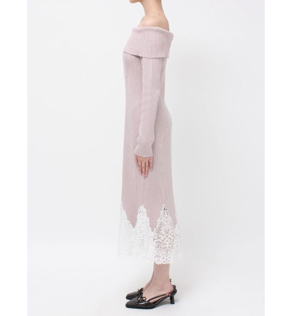 MERCURYDUO「レーストリムオフショルニットワンピース」|ワンピース|