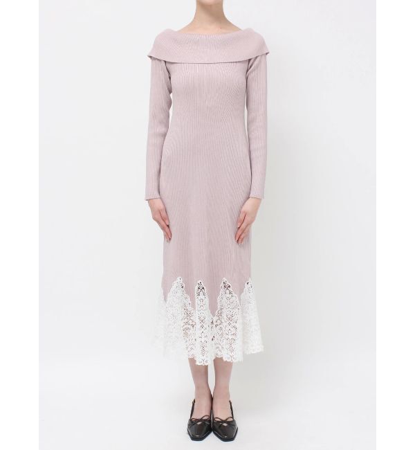 MERCURYDUO「レーストリムオフショルニットワンピース」|ワンピース|
