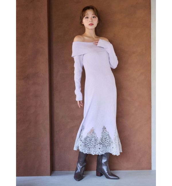 MERCURYDUO「レーストリムオフショルニットワンピース」|ワンピース|