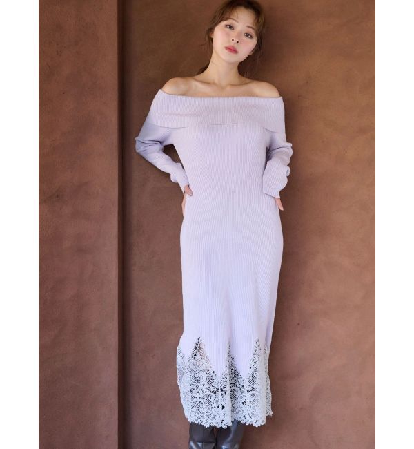 MERCURYDUO「レーストリムオフショルニットワンピース」|ワンピース|