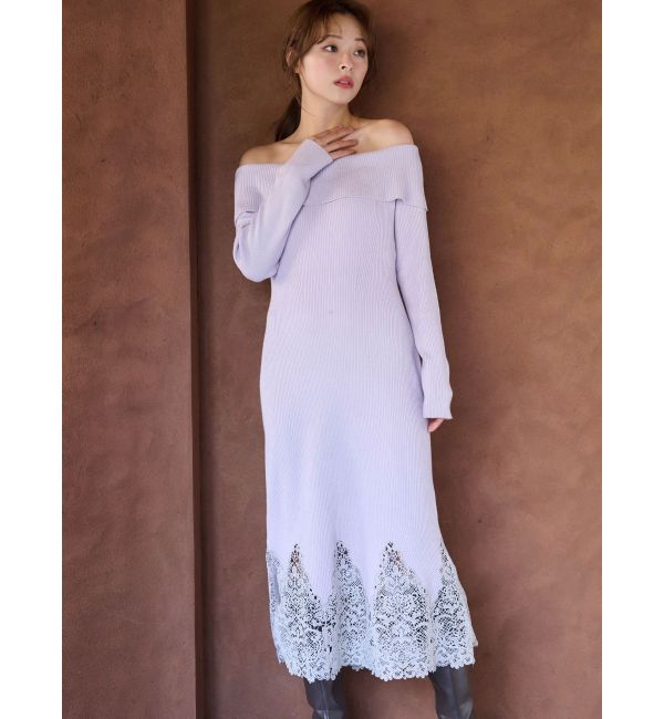 MERCURYDUO「レーストリムオフショルニットワンピース」|ワンピース|