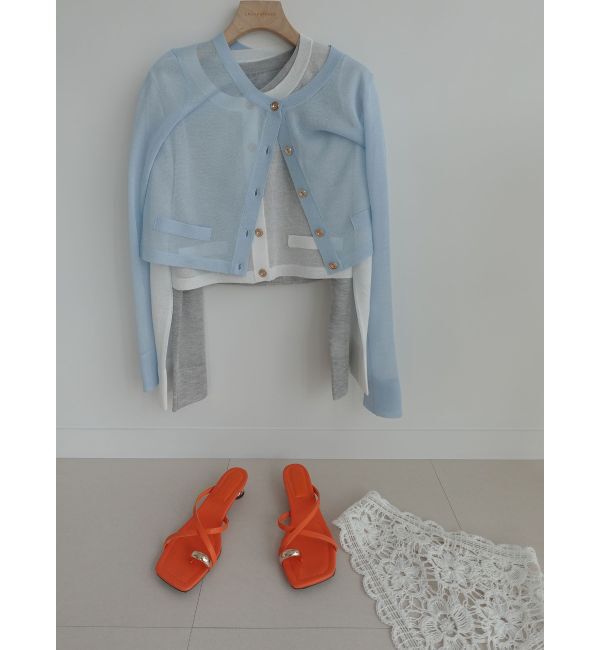 LAGUNAMOON「メタルボタンシアーニットカーディガン」|カーディガン|