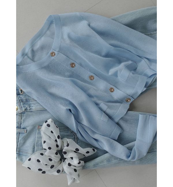 LAGUNAMOON「メタルボタンシアーニットカーディガン」|カーディガン|アイスブルー