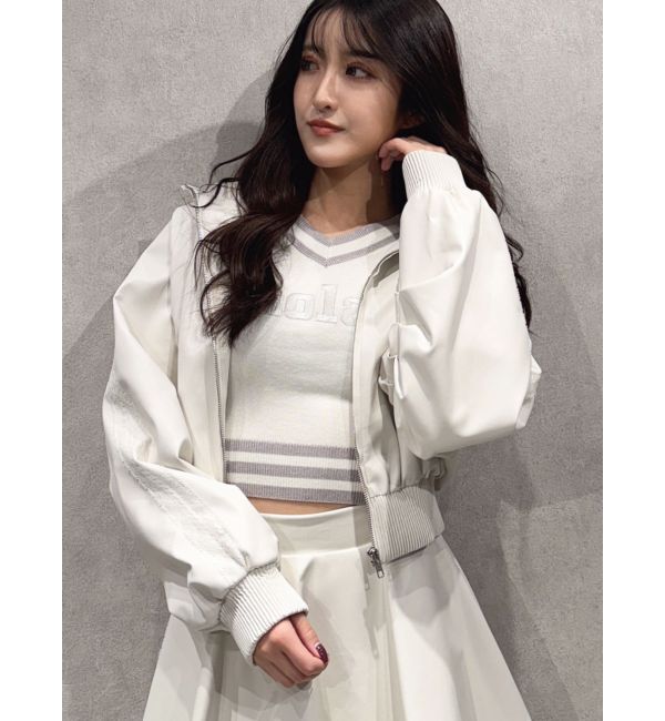 GYDA「レースラインボリュームスリーブフェイクレザージャケット【SETUP着用可】」|ブルゾン・スタジャン|オフホワイト