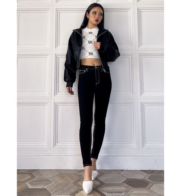 GYDA「レースラインボリュームスリーブフェイクレザージャケット【SETUP着用可】」|ブルゾン・スタジャン|