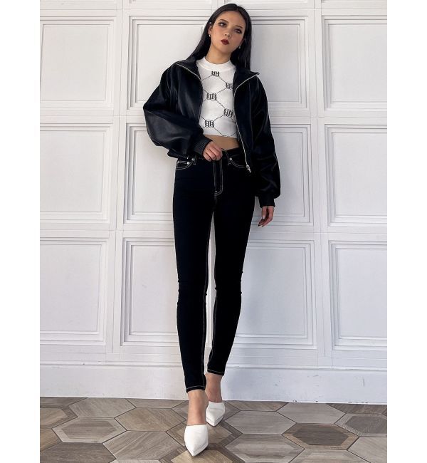 GYDA「レースラインボリュームスリーブフェイクレザージャケット【SETUP着用可】」|ブルゾン・スタジャン|