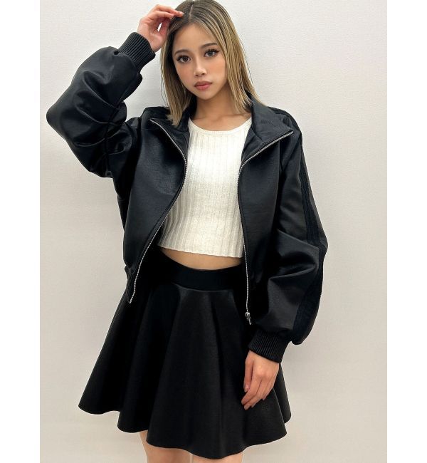 GYDA「レースラインボリュームスリーブフェイクレザージャケット【SETUP着用可】」|ブルゾン・スタジャン|