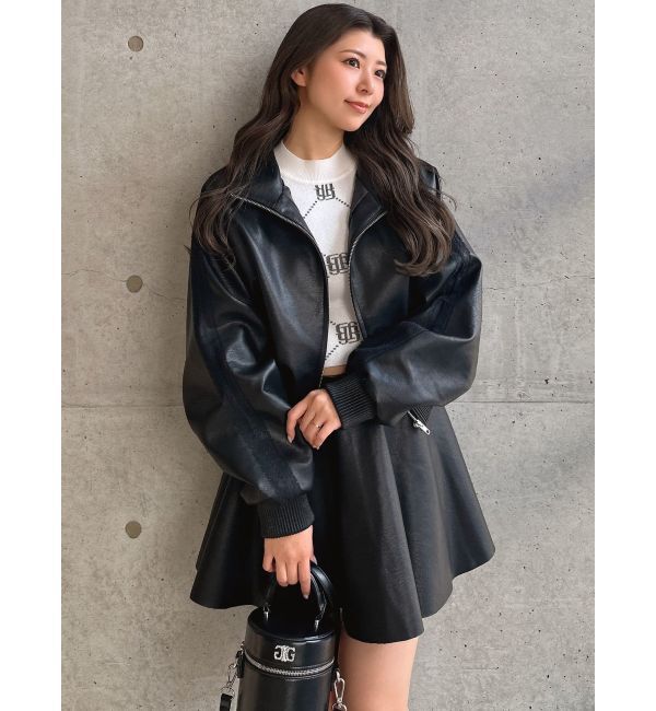 GYDA「レースラインボリュームスリーブフェイクレザージャケット【SETUP着用可】」|ブルゾン・スタジャン|