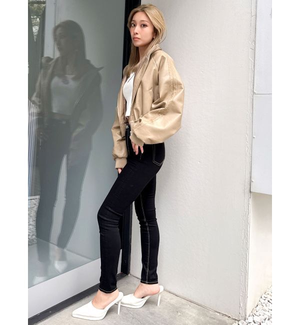 GYDA「レースラインボリュームスリーブフェイクレザージャケット【SETUP着用可】」|ブルゾン・スタジャン|