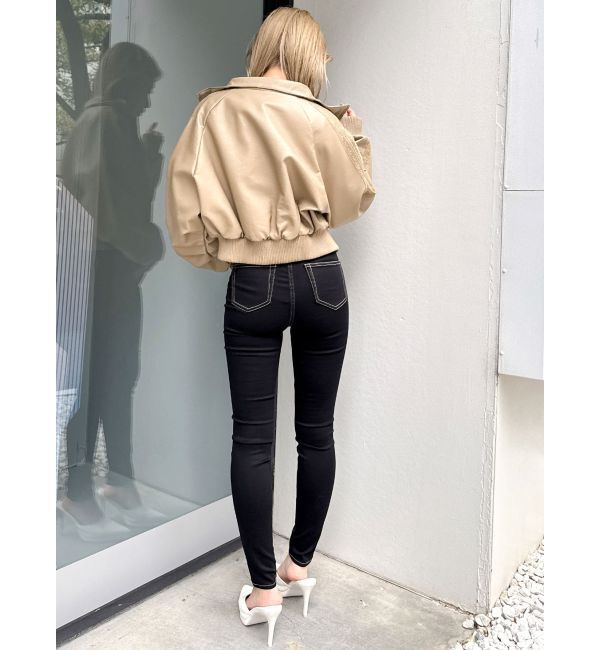 GYDA「レースラインボリュームスリーブフェイクレザージャケット【SETUP着用可】」|ブルゾン・スタジャン|