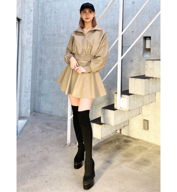 GYDA「レースラインボリュームスリーブフェイクレザージャケット【SETUP着用可】」|ブルゾン・スタジャン|