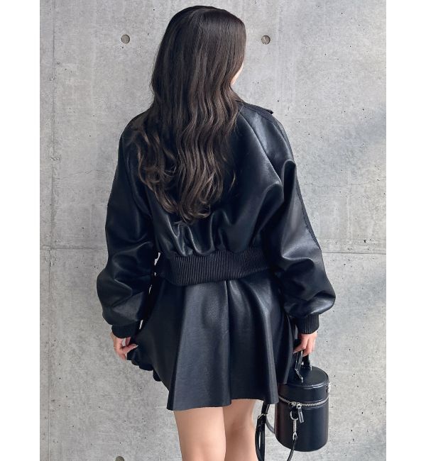 GYDA「レースラインボリュームスリーブフェイクレザージャケット【SETUP着用可】」|ブルゾン・スタジャン|