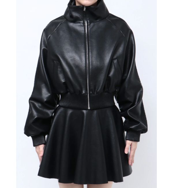 GYDA「レースラインボリュームスリーブフェイクレザージャケット【SETUP着用可】」|ブルゾン・スタジャン|