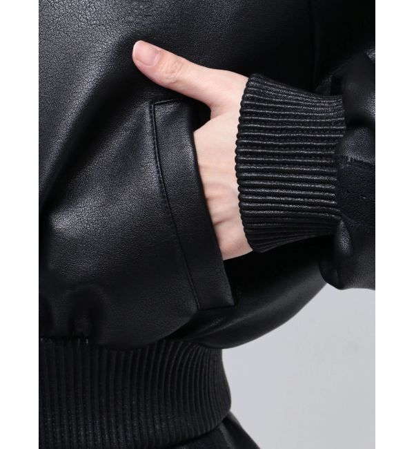 GYDA「レースラインボリュームスリーブフェイクレザージャケット【SETUP着用可】」|ブルゾン・スタジャン|