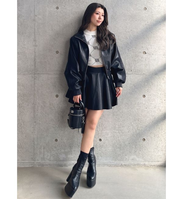 GYDA「レースラインボリュームスリーブフェイクレザージャケット【SETUP着用可】」|ブルゾン・スタジャン|