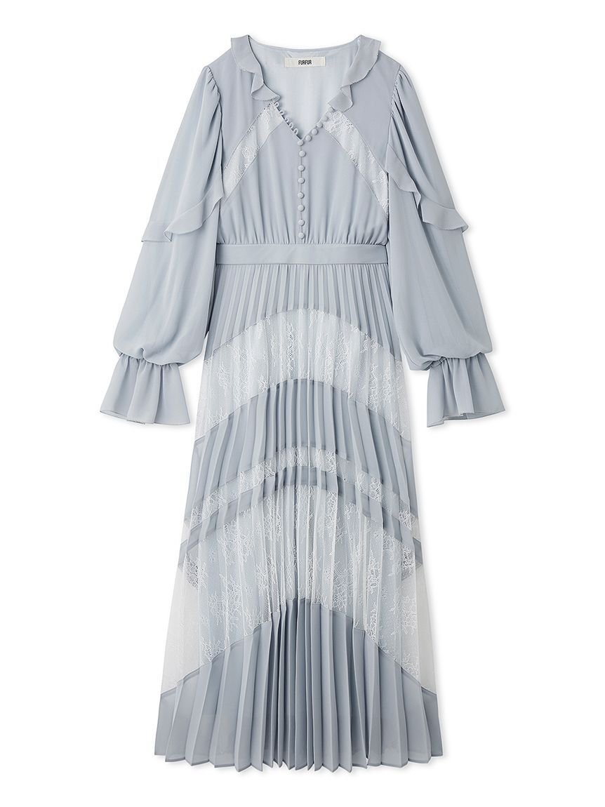 FURFUR「スイッチングレースプリーツドレス」|ドレス|SAX