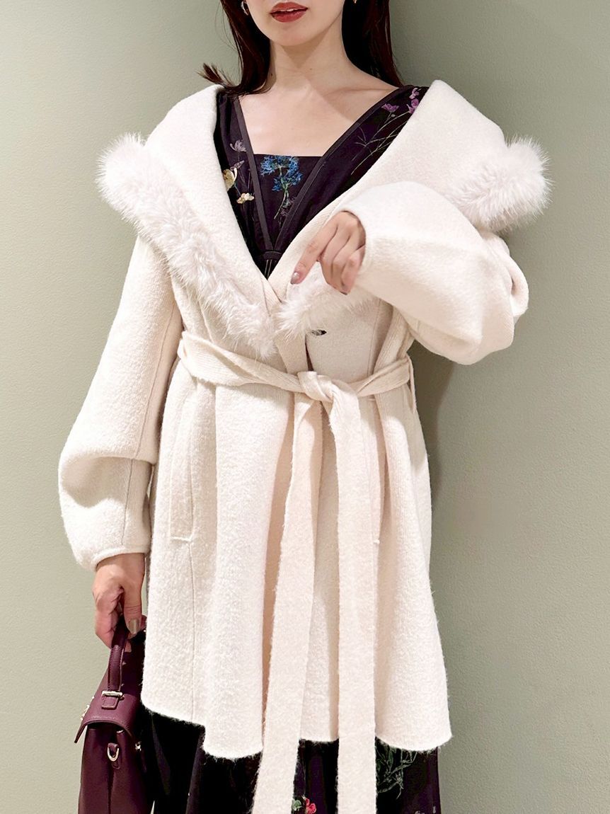 SNIDEL「ファーフードニットコート」|チェスターコート|