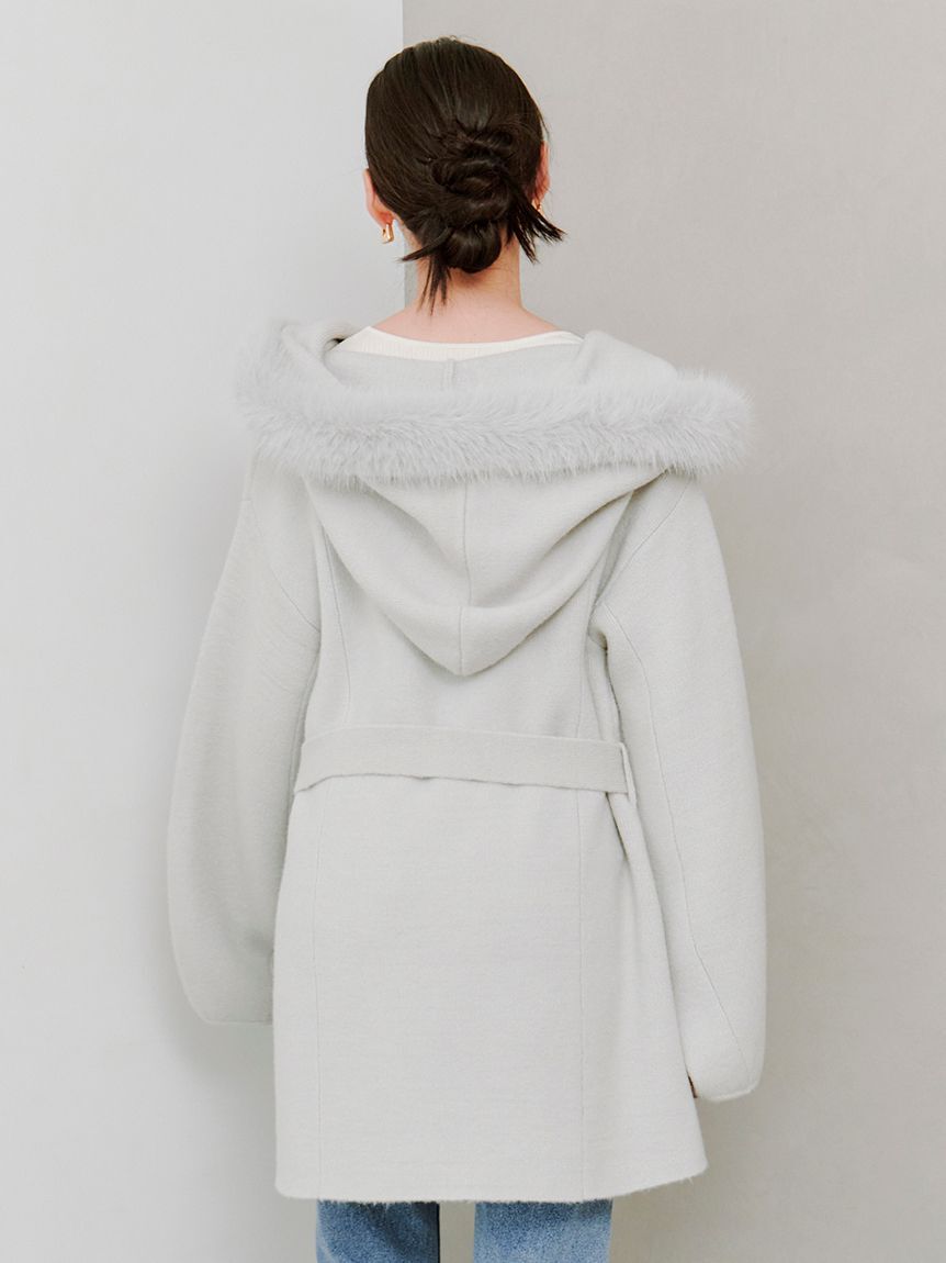 SNIDEL「ファーフードニットコート」|チェスターコート|