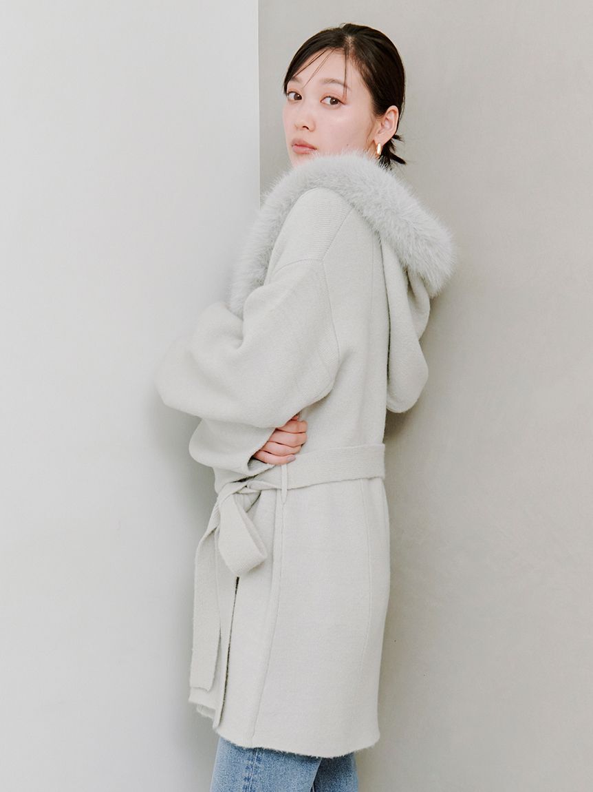 SNIDEL「ファーフードニットコート」|チェスターコート|