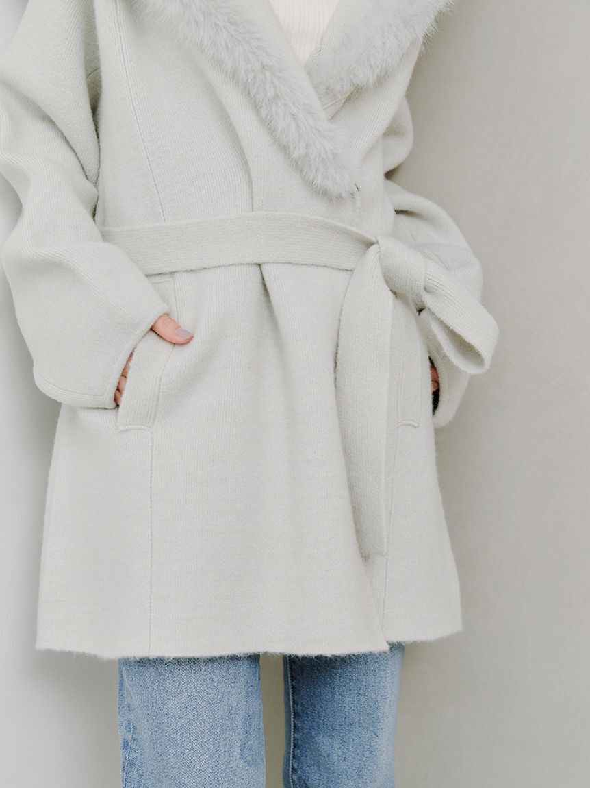 SNIDEL「ファーフードニットコート」|チェスターコート|