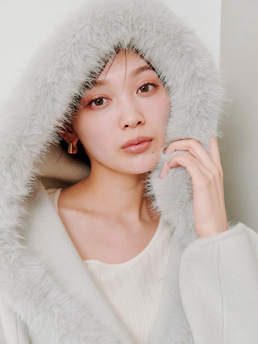 SNIDEL「ファーフードニットコート」|チェスターコート|