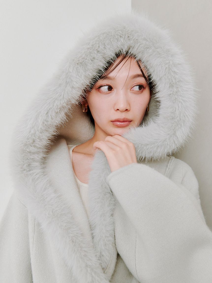 SNIDEL「ファーフードニットコート」|チェスターコート|