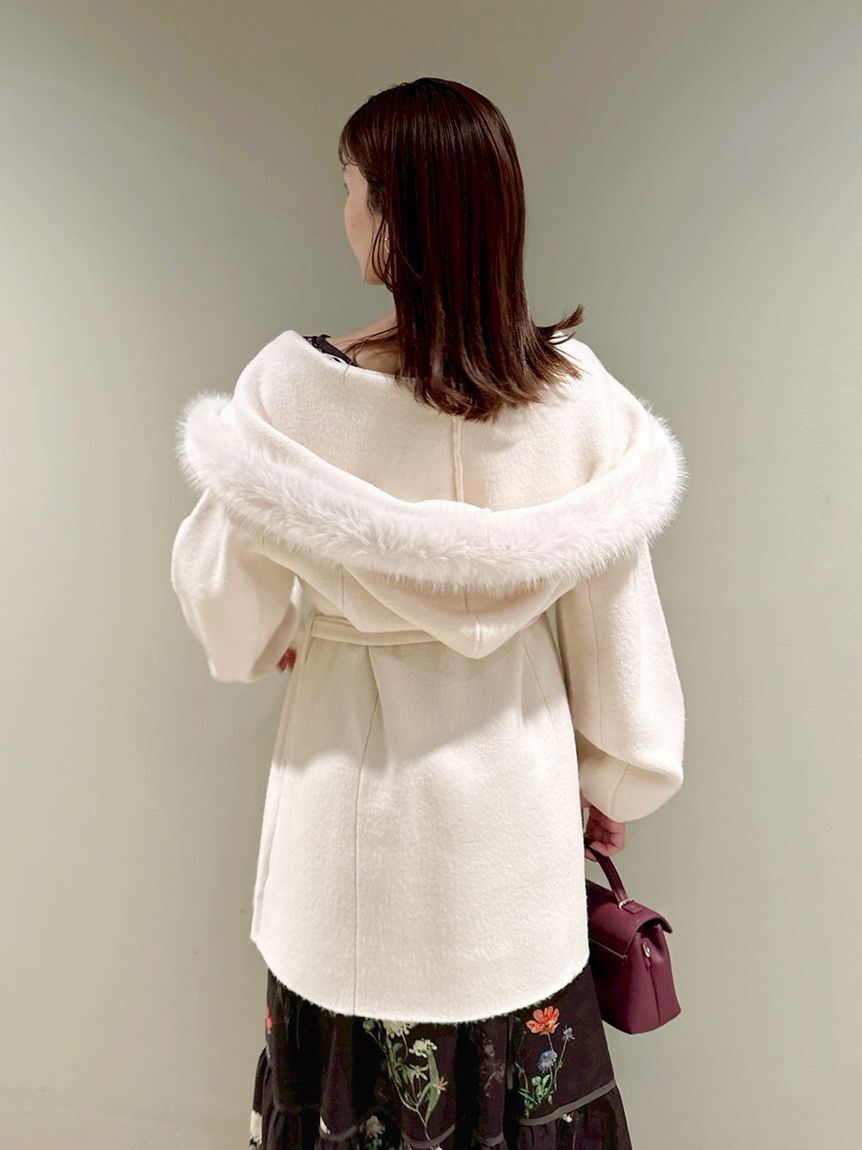 SNIDEL「ファーフードニットコート」|チェスターコート|