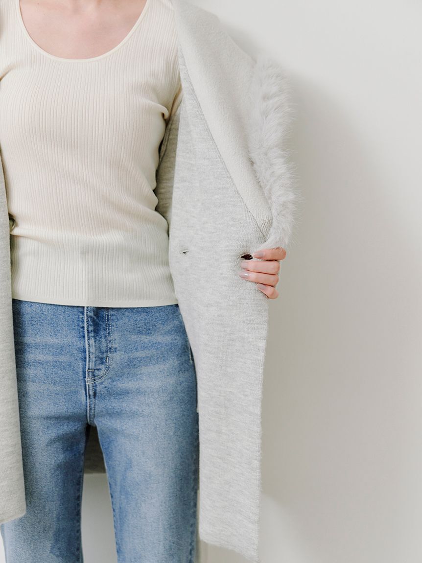 SNIDEL「ファーフードニットコート」|チェスターコート|