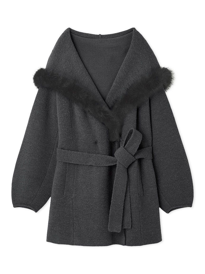 SNIDEL「ファーフードニットコート」|チェスターコート|