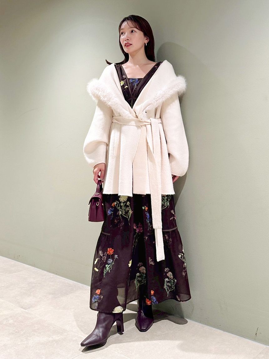 SNIDEL「ファーフードニットコート」|チェスターコート|