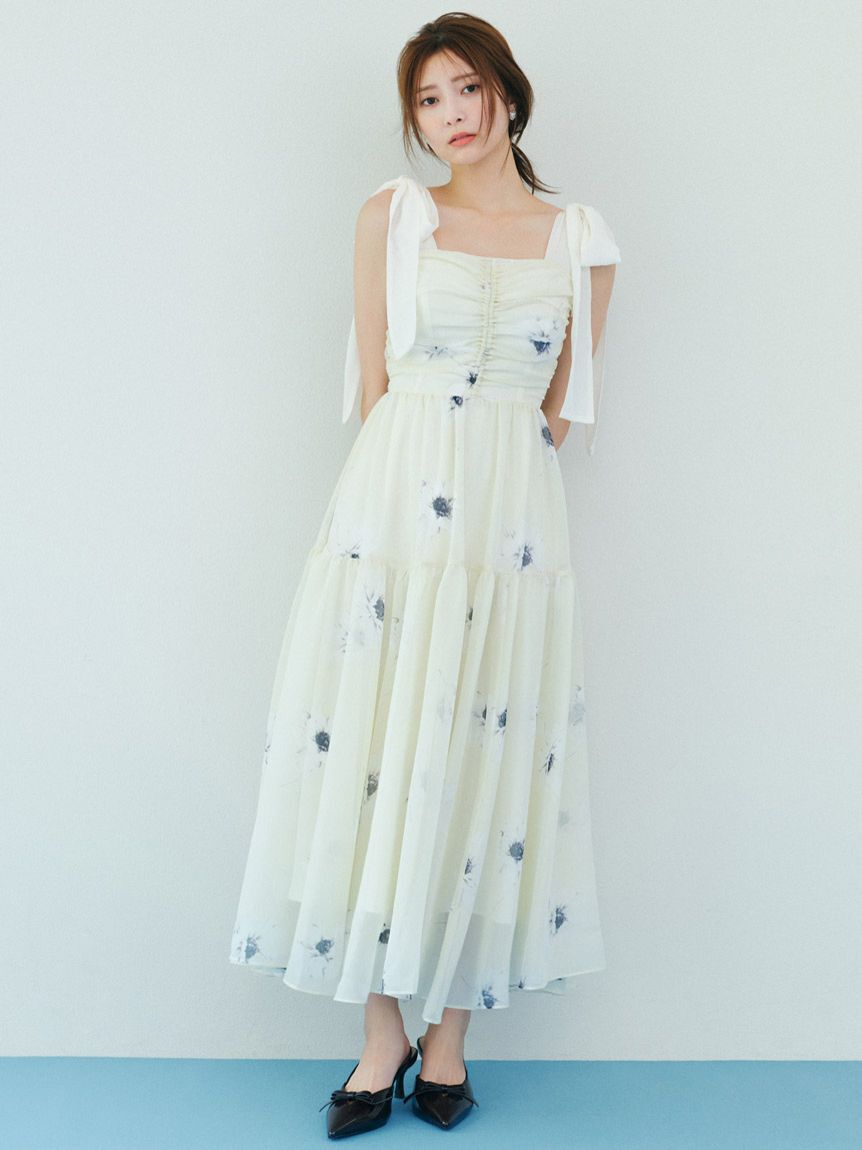 FLOWER COLLECTION】プリントショルダーリボンワンピース（SNIDEL