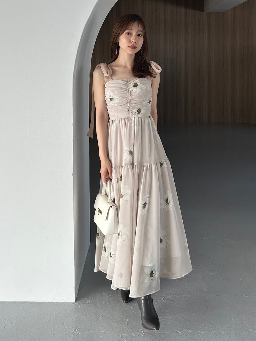 FLOWER COLLECTION】プリントショルダーリボンワンピース（SNIDEL