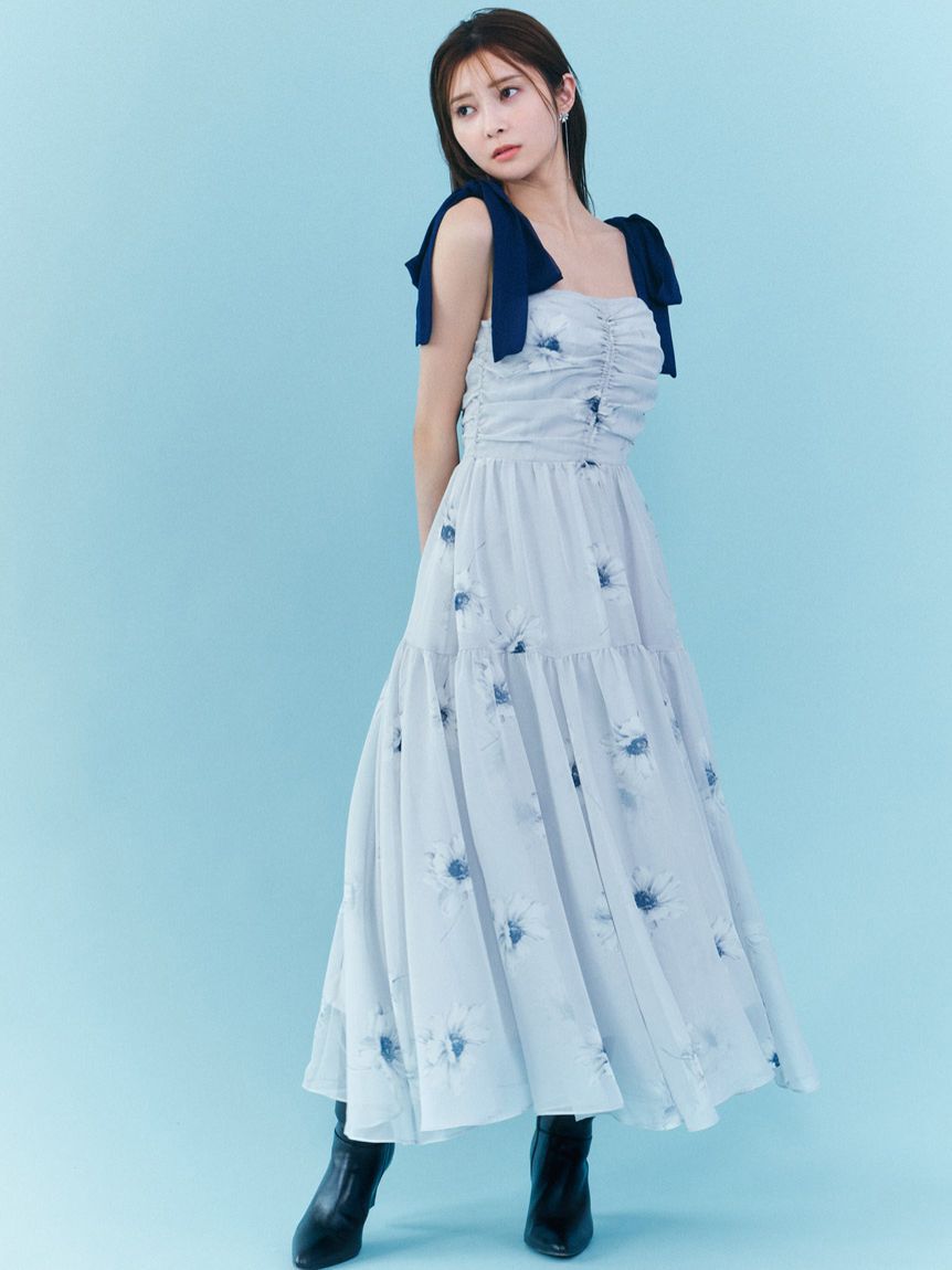 FLOWER COLLECTION】プリントショルダーリボンワンピース（SNIDEL
