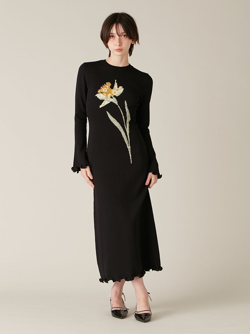 LILY BROWN「スイセンモチーフニットワンピース」|ワンピース|BLK