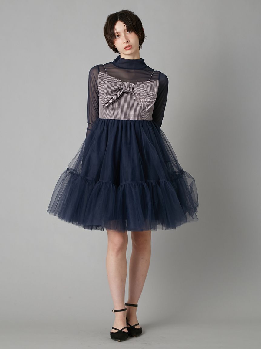LILY BROWN「フロントリボンチュールミニドレス」|ドレス|