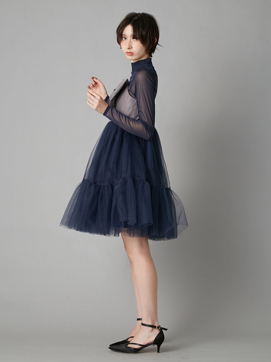 LILY BROWN「フロントリボンチュールミニドレス」|ドレス|