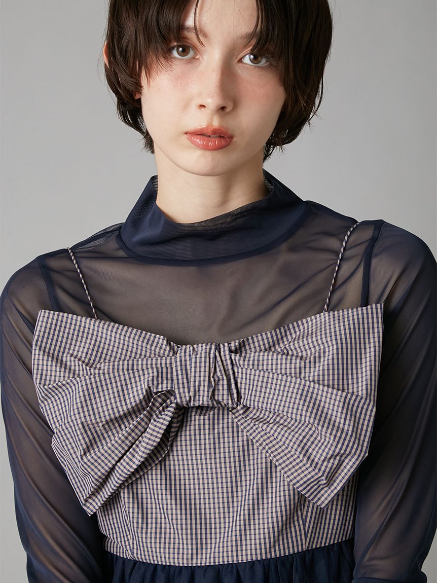 LILY BROWN「フロントリボンチュールミニドレス」|ドレス|