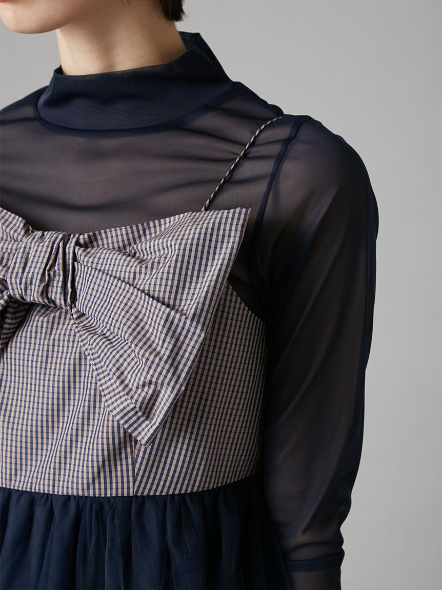 LILY BROWN「フロントリボンチュールミニドレス」|ドレス|