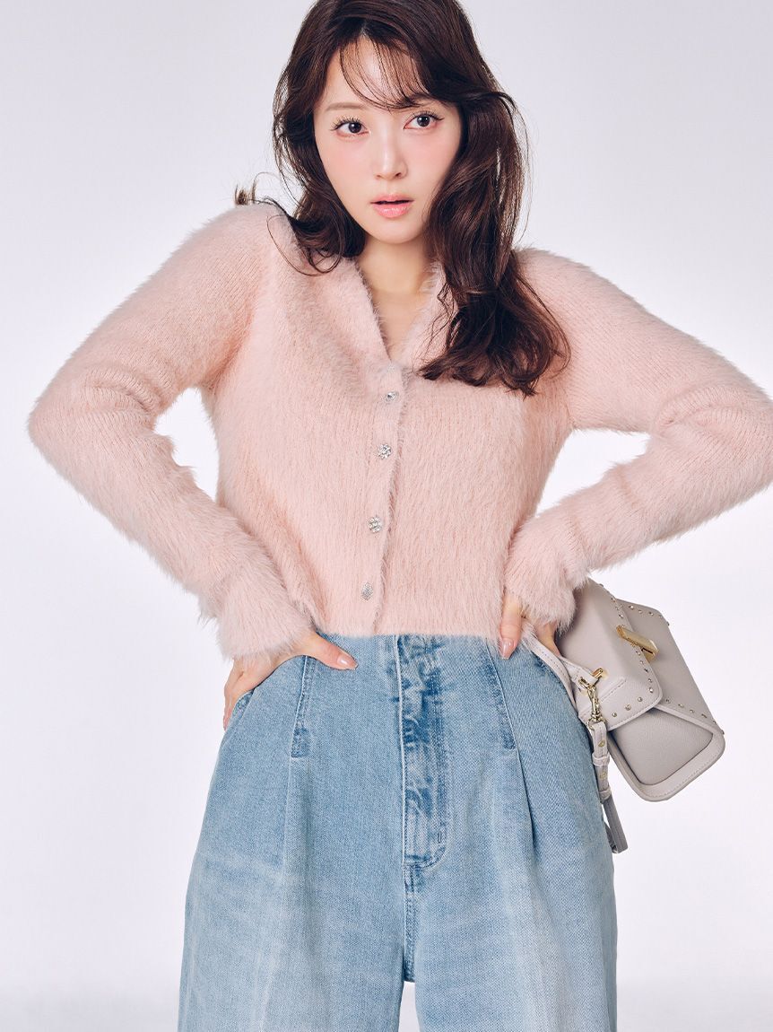 CELFORD「フェザーヤーンビジュー釦カーディガン」|カーディガン|