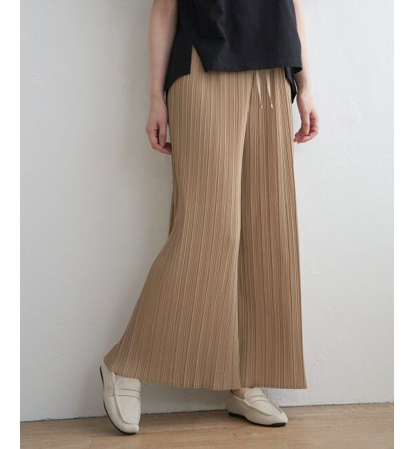 ikka「さらっとプリーツワイドパンツ」|その他|ベージュ
