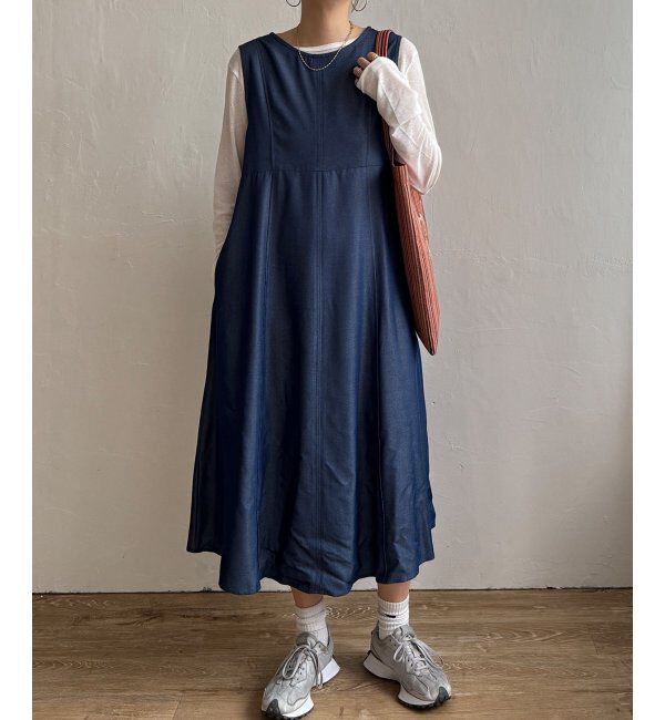 Lbc with Life「デニムライクタックフレアワンピース」|ワンピース|ネイビーブルー