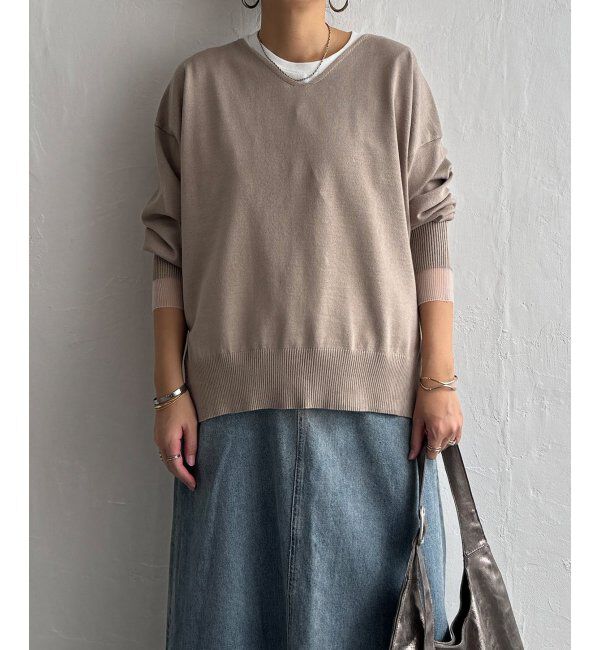 Lbc with Life「レーヨンポリV袖チュールニット」|カーディガン|