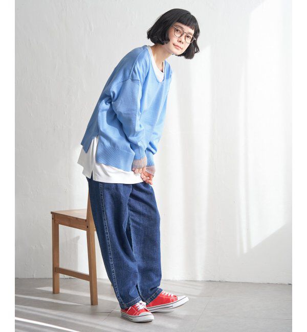 Lbc with Life「レーヨンポリV袖チュールニット」|カーディガン|