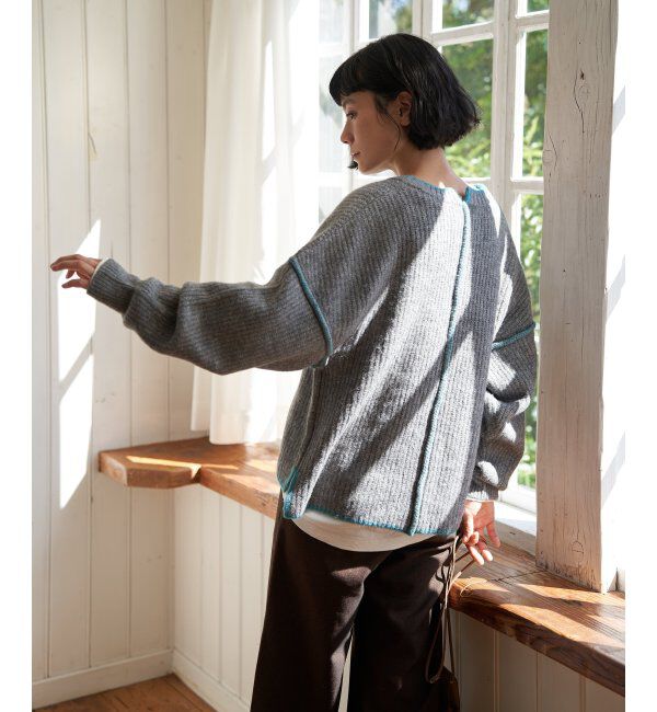 Lbc with Life「ステッチ配色畦ラインニットプルオーバー」|カーディガン|