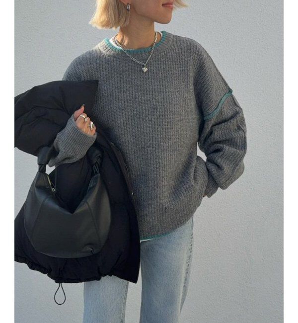 Lbc with Life「ステッチ配色畦ラインニットプルオーバー」|カーディガン|