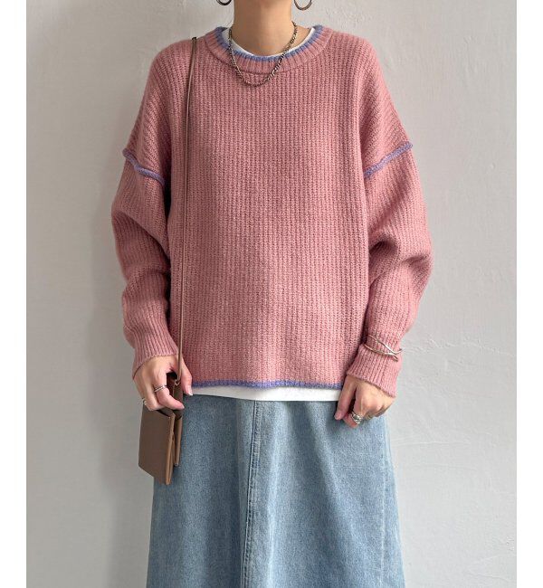 Lbc with Life「ステッチ配色畦ラインニットプルオーバー」|カーディガン|