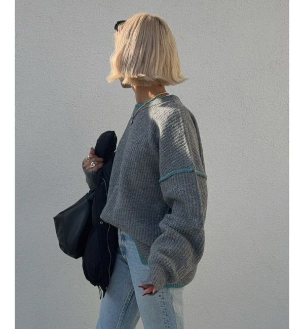 Lbc with Life「ステッチ配色畦ラインニットプルオーバー」|カーディガン|