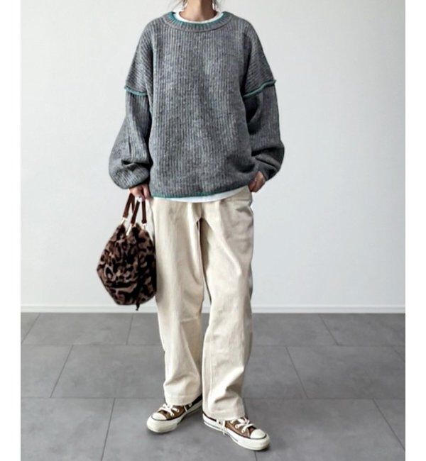 Lbc with Life「ステッチ配色畦ラインニットプルオーバー」|カーディガン|